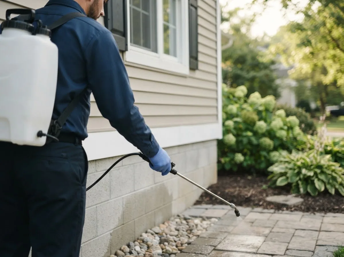 Pest control technician inspecting a home in Buchanan, ND